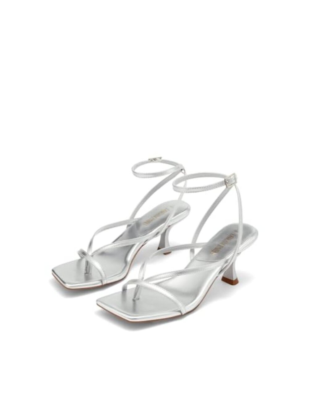 Kitten Heels Strappy Sandals Faux Leather Square Toe Ankle Strap